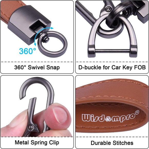 🆕 Men Brown Genuine Leather Car Keychain Universal Fob Holder Anti-Lost D-Ring - Picture 3 of 6